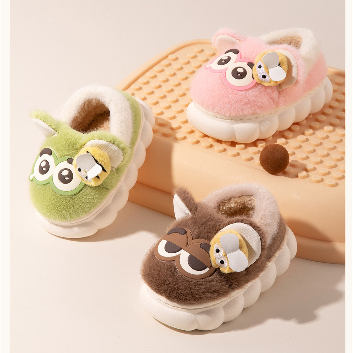 Children's autumn and winter cute cartoon big-eyed dolls indoor warm cotton slippers