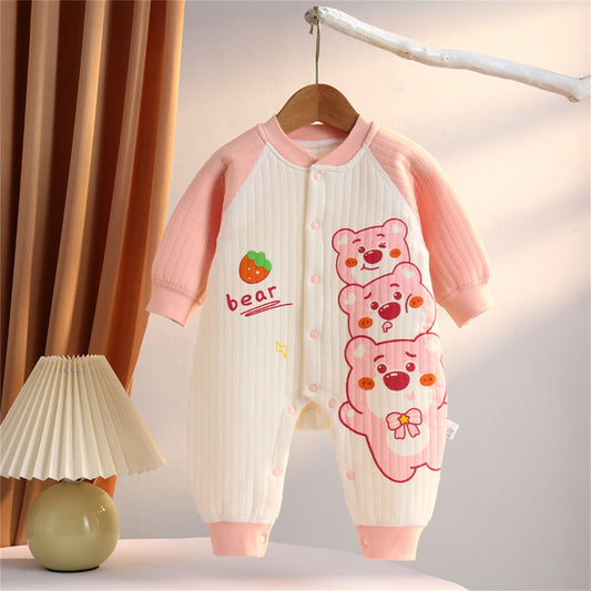 Baby pure cotton warm quilted long sleeve romper