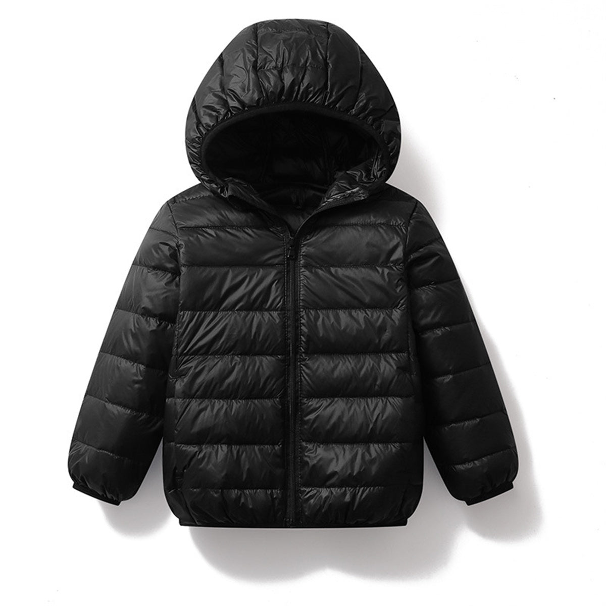 Winter simple solid color thin hooded short down jacket for boys and girls