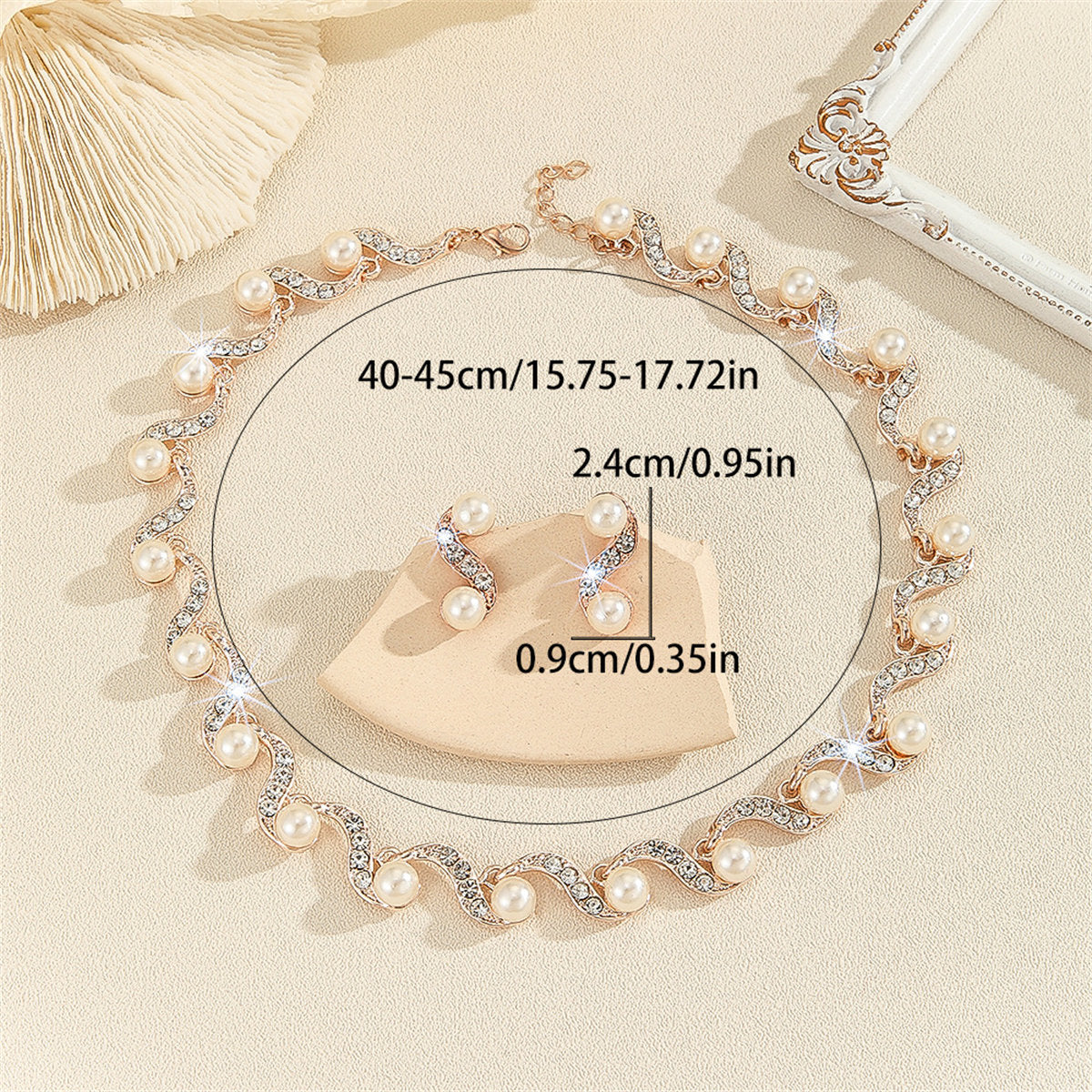 Women's 2-piece vintage elegant style sparkling pearl series bridal wedding accessories jewelry set