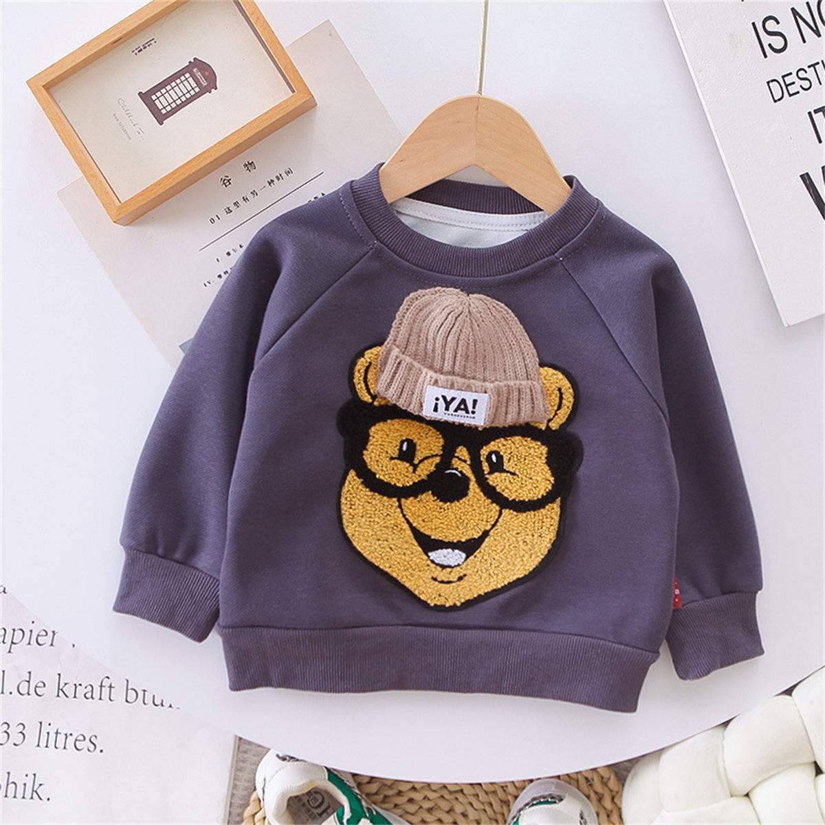 Baby boy spring and autumn cartoon bear casual sweatshirt two-piece suit