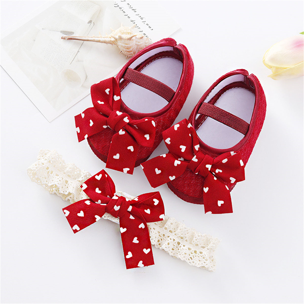 Children's 2-piece set of polka dot bow casual shoes