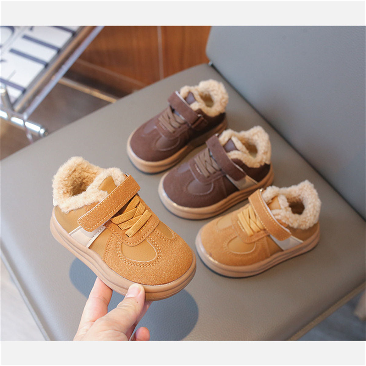 Children's and boys' winter velvet simple style low-top sneakers