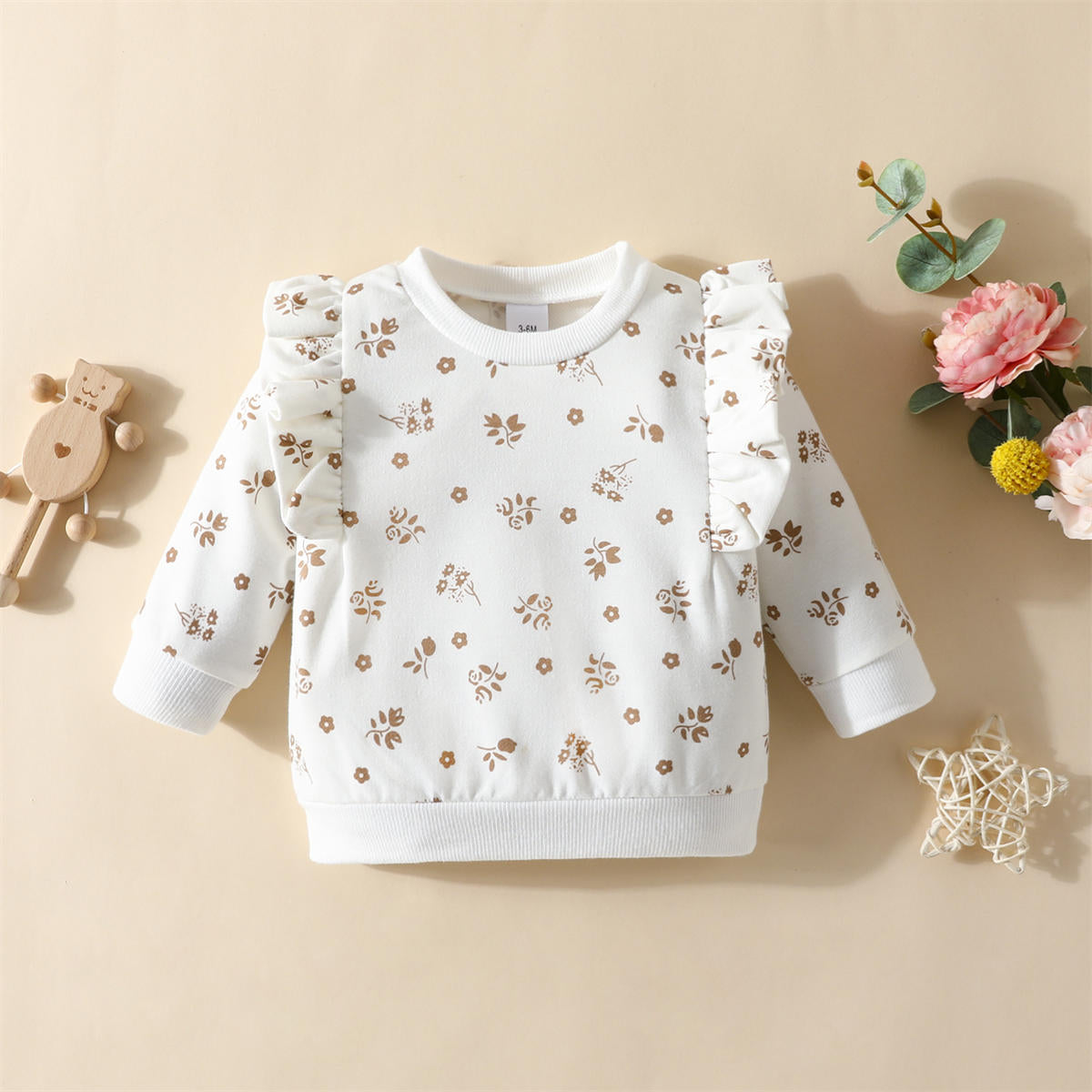 Infant Clothing Flower Long Sleeve Ruffle Top Pants Girls Set