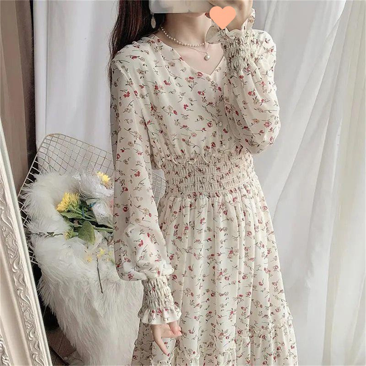 Adult floral chiffon ruffle dress