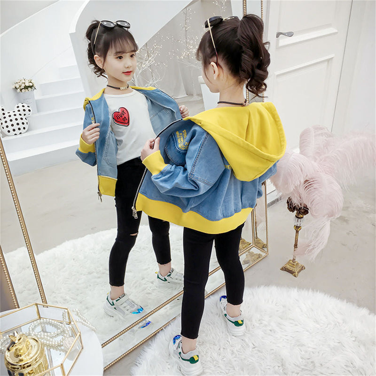 Girls Denim Jacket Casual Jacket Middle and Large Children's Tops