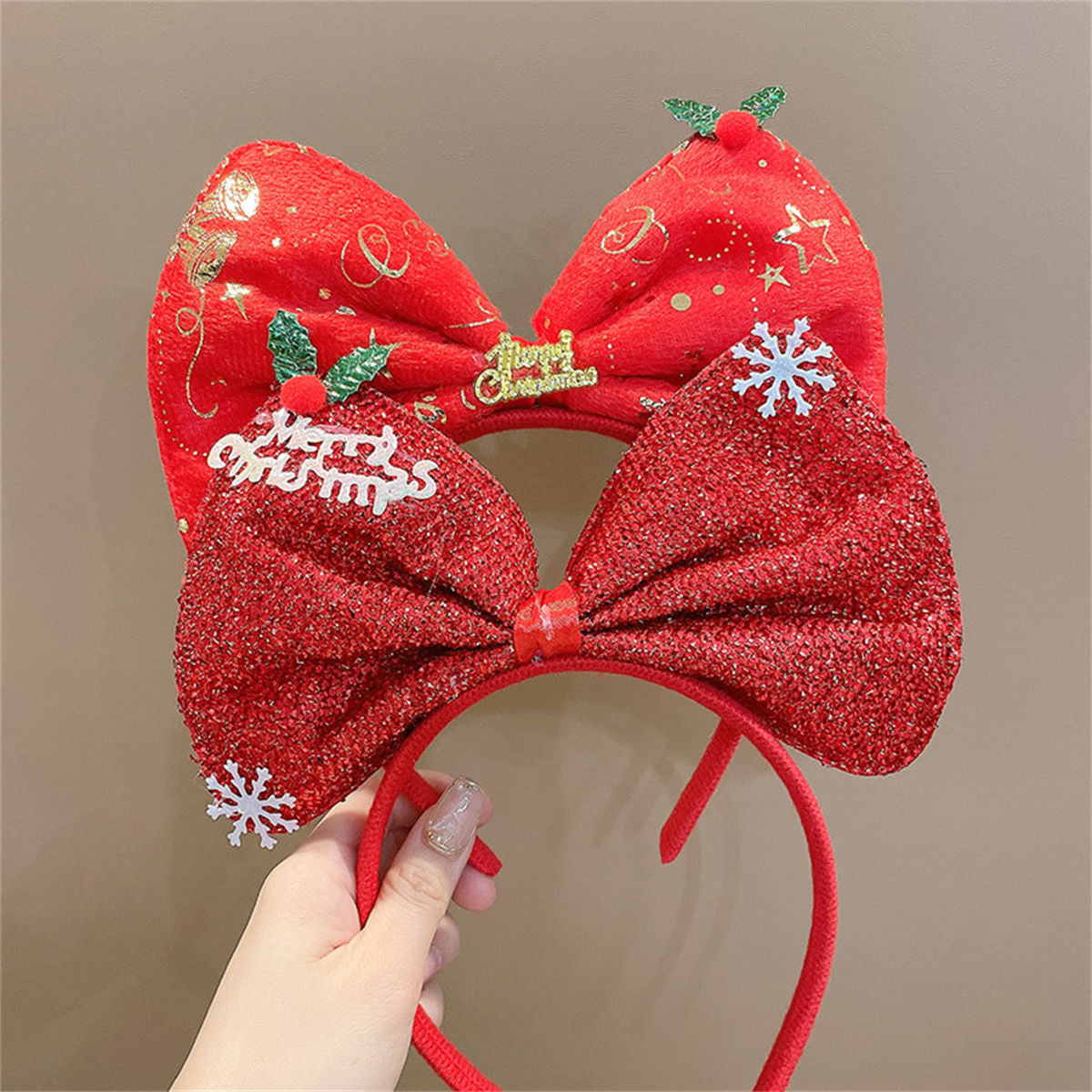 Children's Christmas red cute funny style bow headband does not hurt the hair