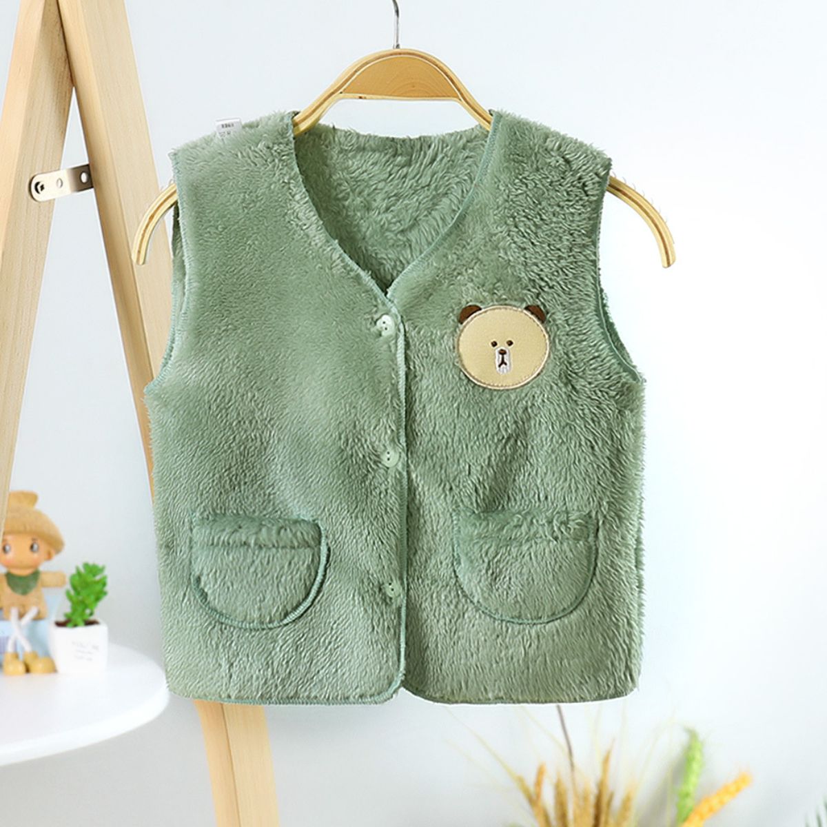 Boys and girls autumn and winter double-sided coral fleece vest