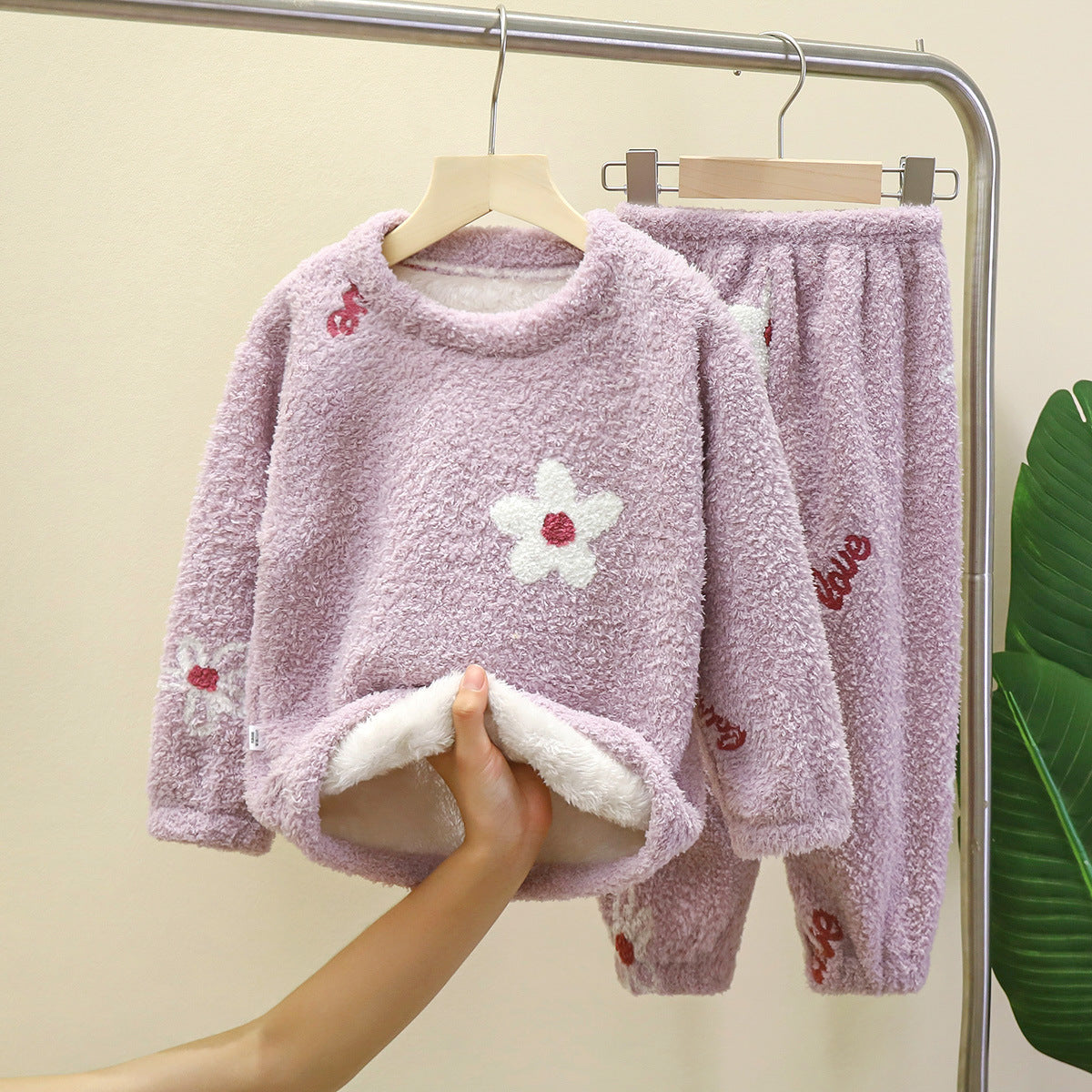 Baby plush warm home wear set