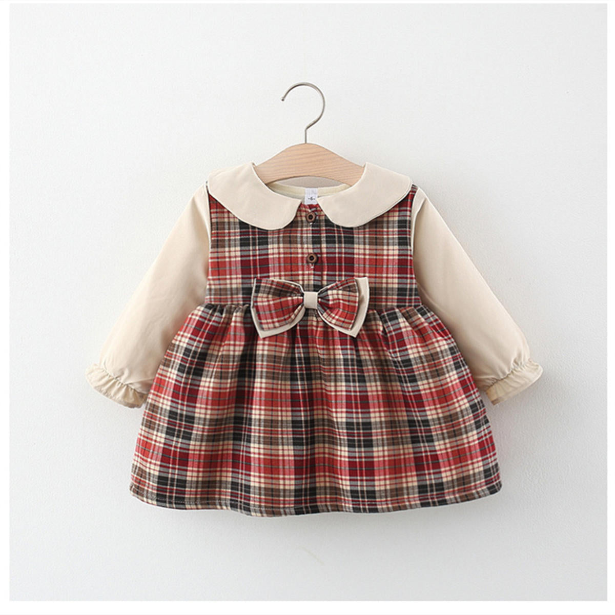 Girls plaid autumn and winter plus velvet splicing princess dress