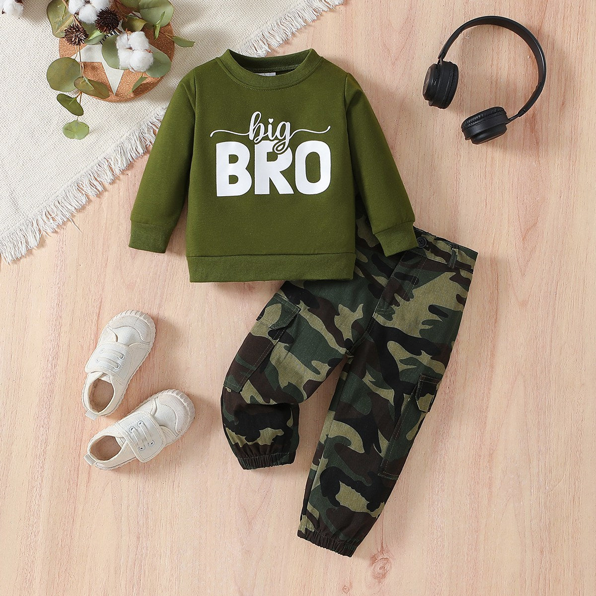 Boys' Autumn Suit Long Sleeve Letter Sweater Camouflage Pants Casual Suit