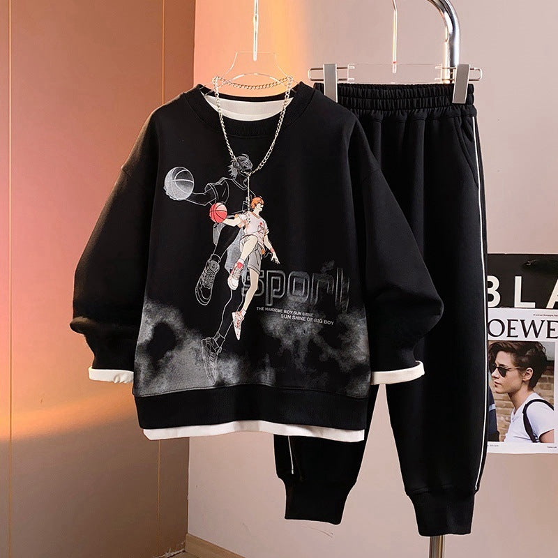 Boys'  sweater suit for middle and large children, casual sports two-piece suit