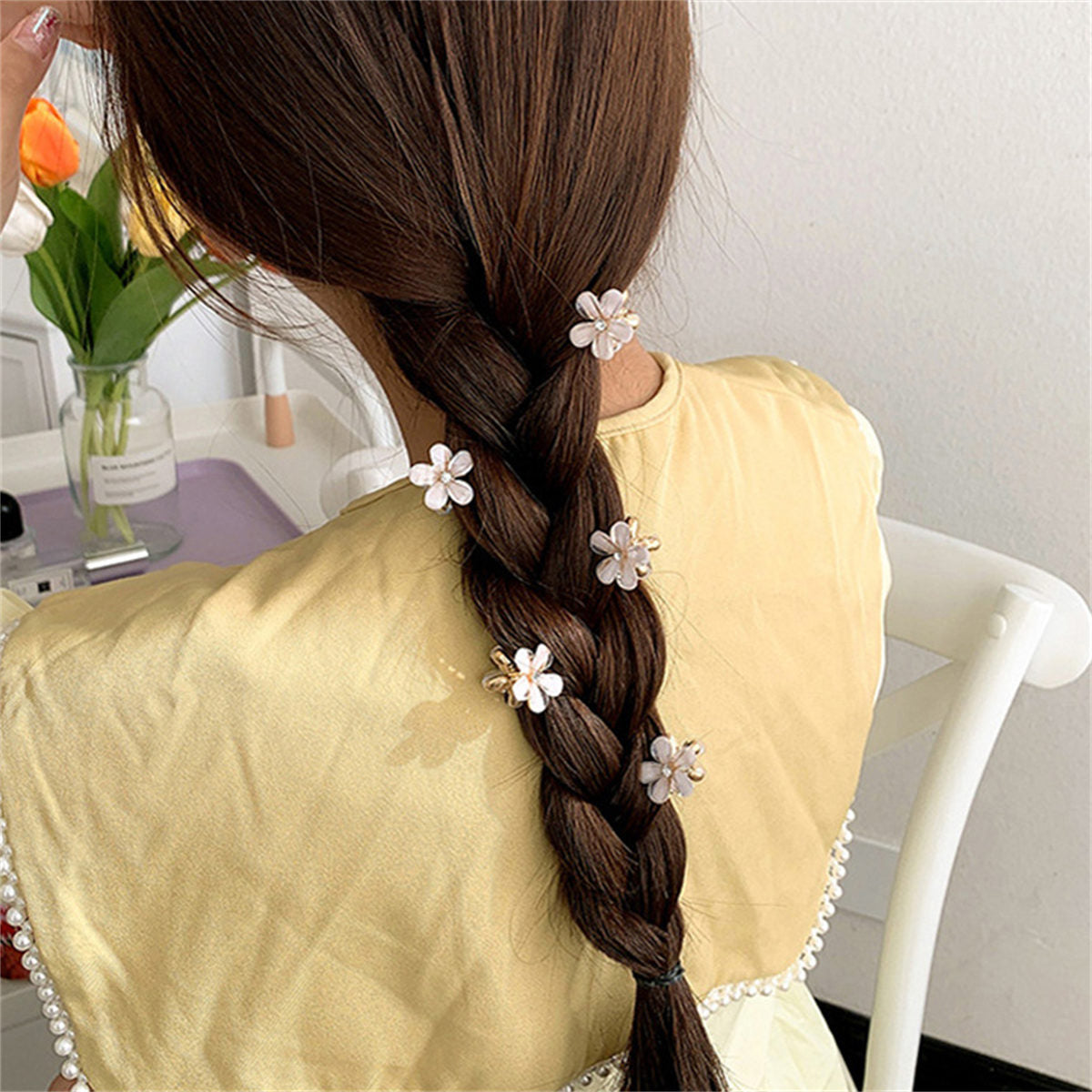 Children's bangs clip crystal flower oblique braided hair clip