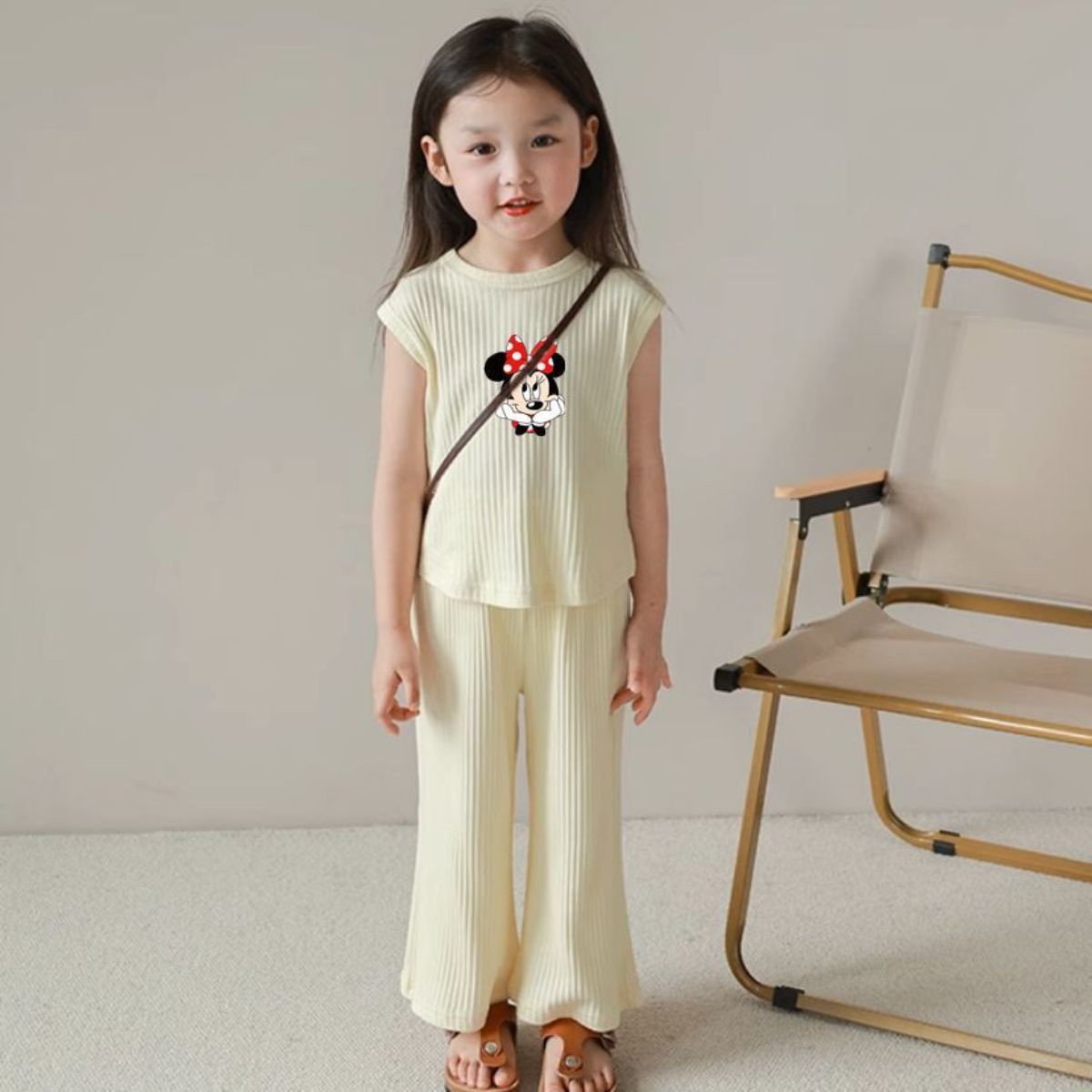 Girls summer new thin ice silk sleeveless vest top baby girl mosquito repellent trousers suit two-piece suit