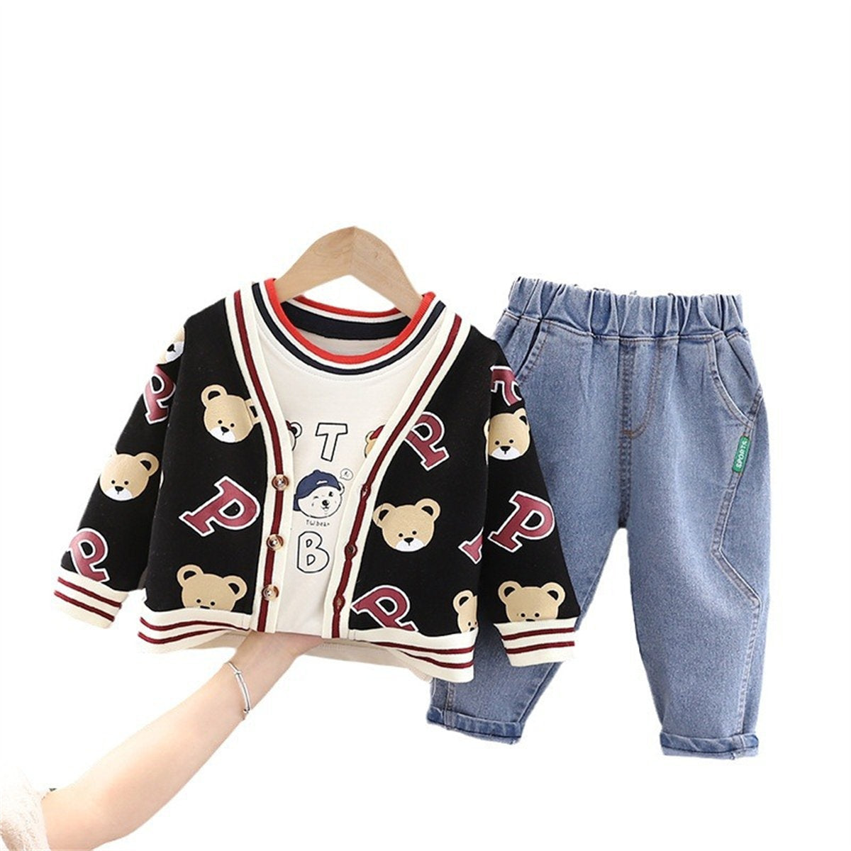 Boys three piece printed bear suit