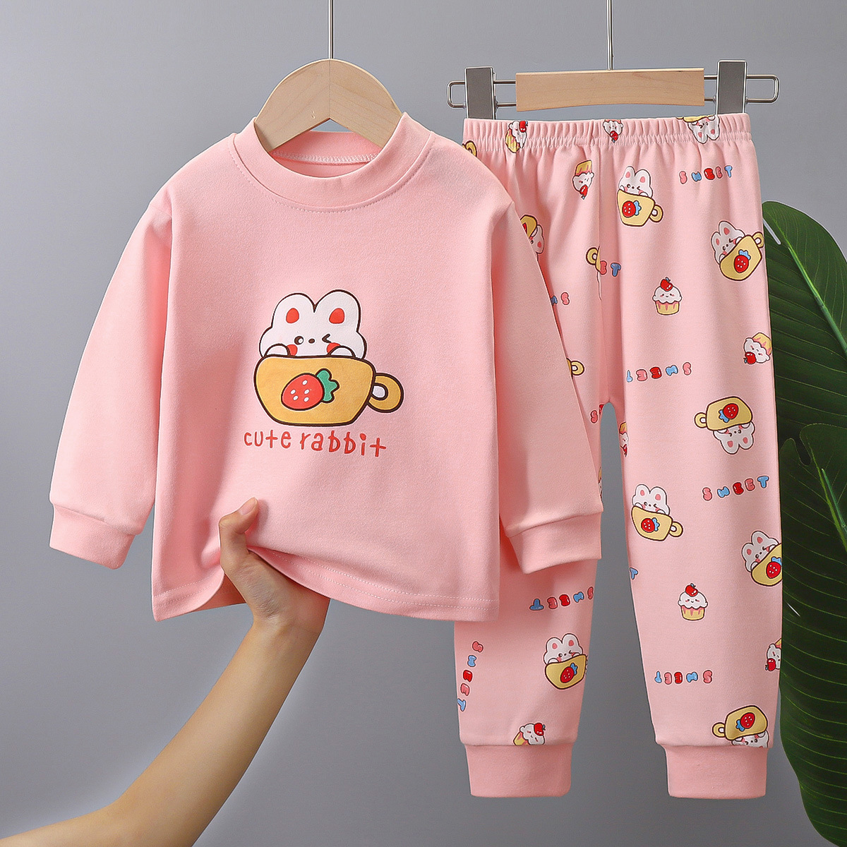 Baby Girls Cotton Cute Bunny Pattern Home Clothes Set