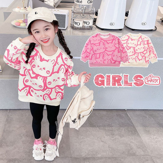 Girls Spring and Autumn Long Sleeve Sweater Bottoming Shirt New Style Cartoon Children's T-shirt Spring and Autumn Tops All-match