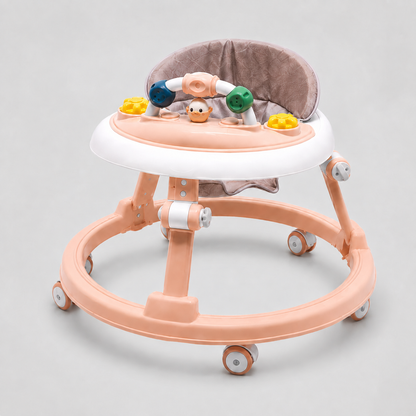 Foldable Baby Walker with Wheels, 7 Adjustable Heights & Removable Activity Tray