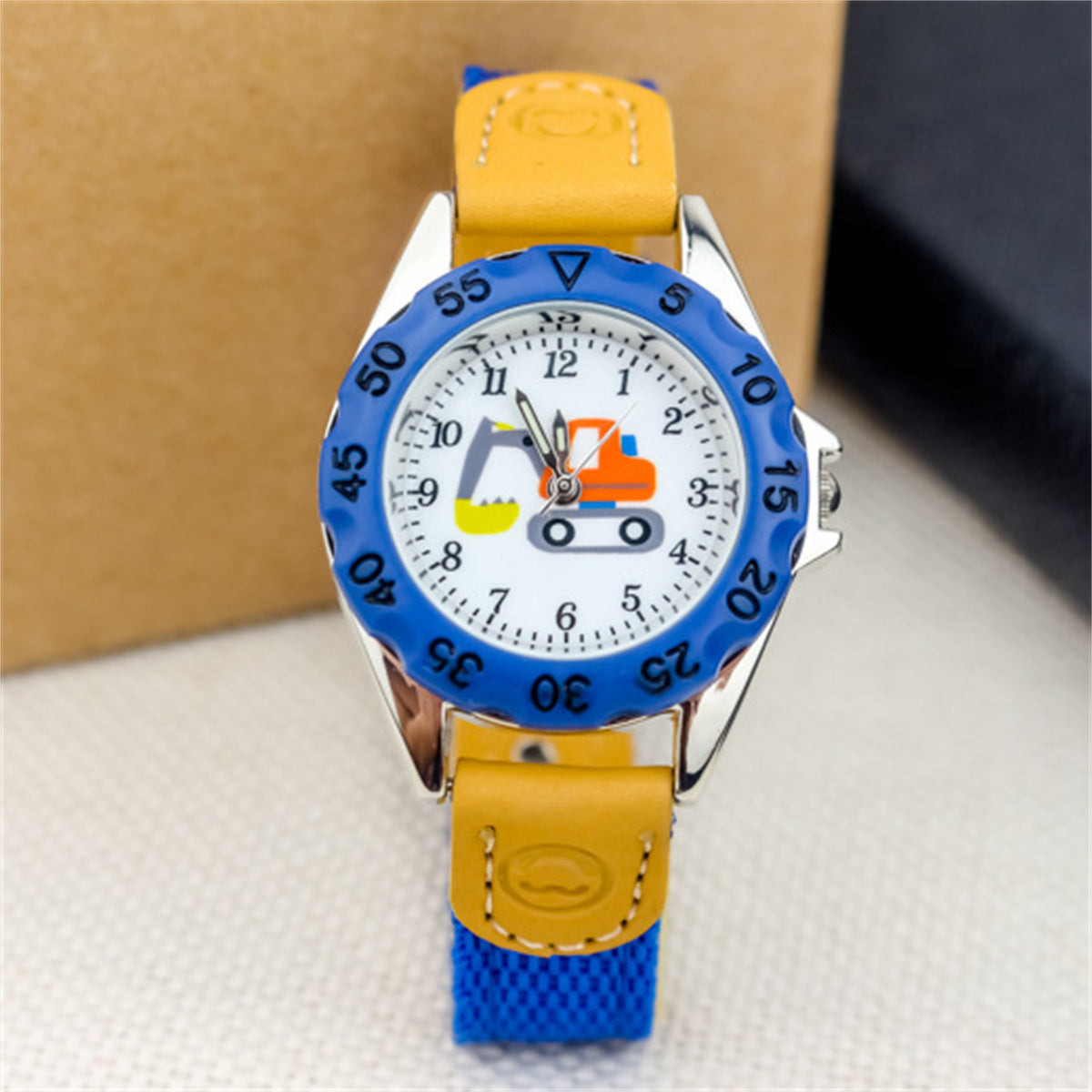 Children's cute excavator canvas breathable trendy luminous electronic watch