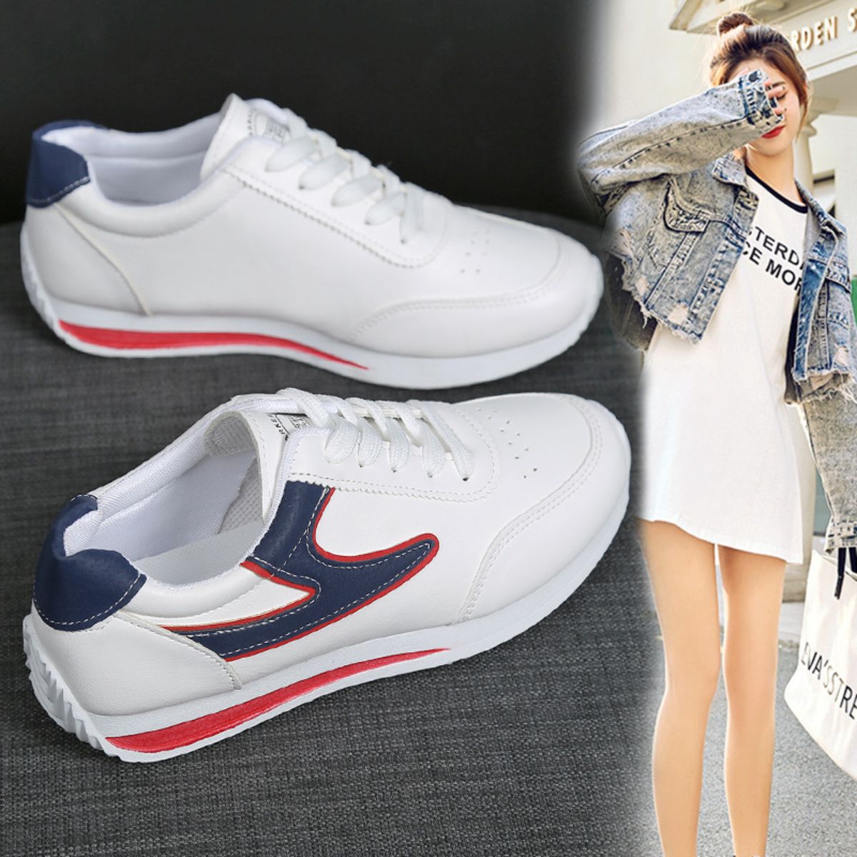 Fashionable and simple white shoes for women, low-top, soft sole, lightweight, casual and versatile ladies' Forrest Gump shoes