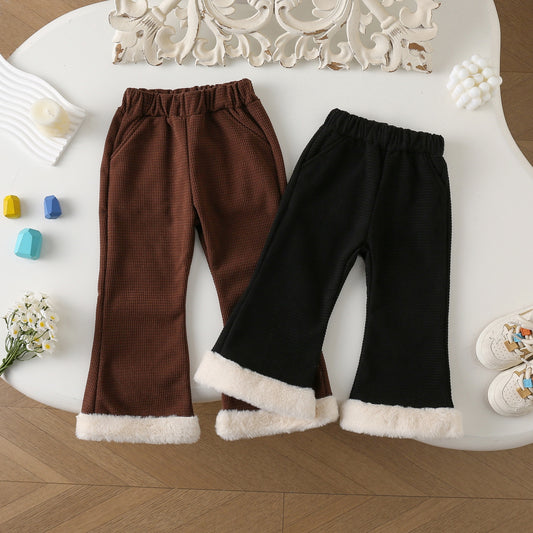 Autumn and winter children&#39;s clothing for girls, composite Austrian grain velvet wide-leg pants, corduroy children&#39;s trousers and velvet pants