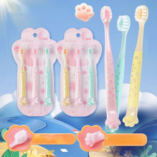 Cartoon cat claw children&#39;s soft bristle toothbrush 3 pack