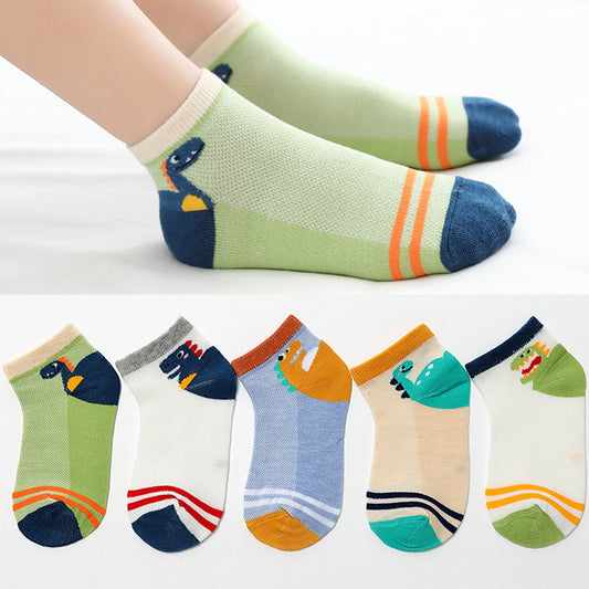 5-pack children's socks mesh breathable thin cute dinosaur cartoon middle tube socks