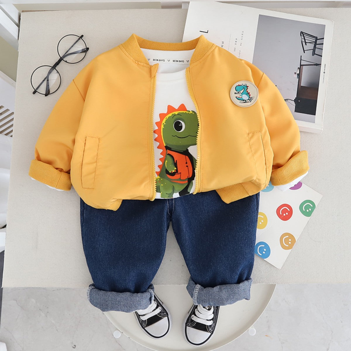 Boys autumn suit new style infant children spring and autumn clothes little boy double-sided long-sleeved three-piece suit trendy