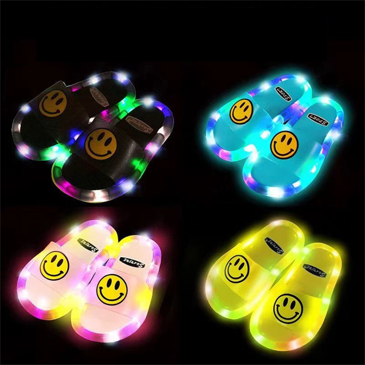 Cute smiley face pattern luminous crystal flip flops for kids and boys