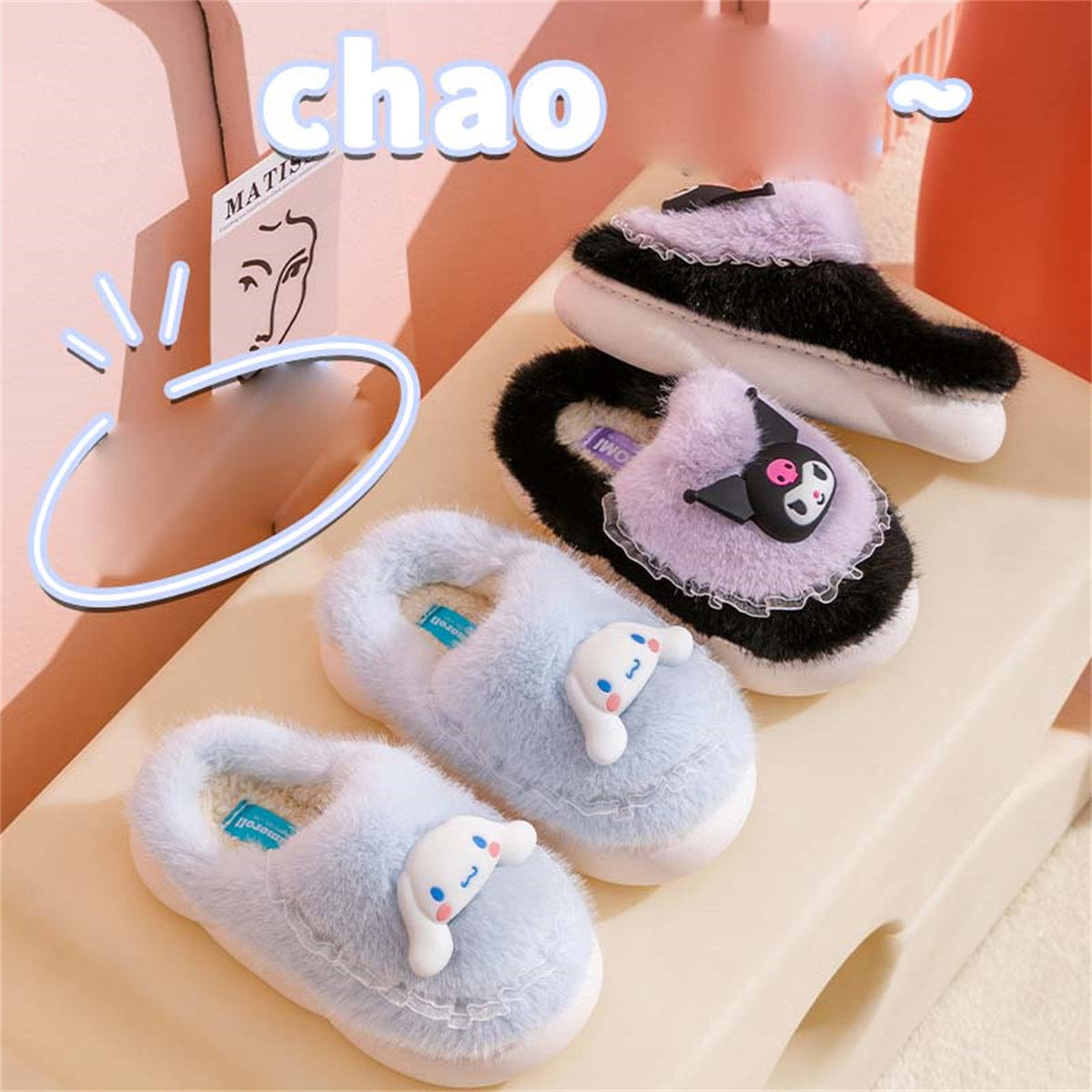 Cute Sanrio casual home warm soft cotton slippers for middle and large children and girls