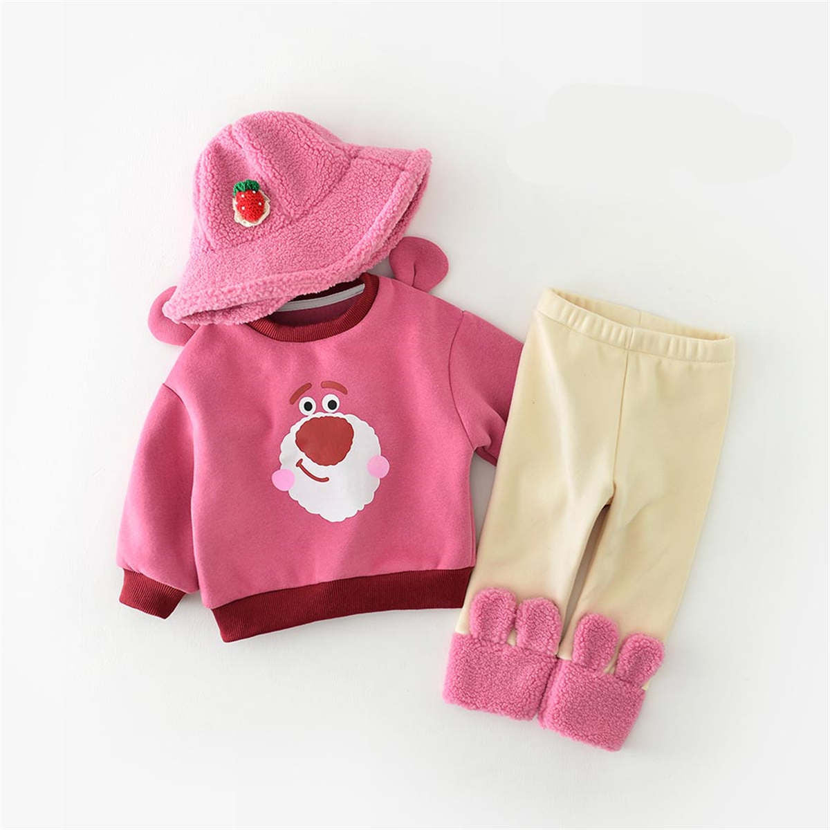 Spring and Autumn Girls Strawberry Bear Sweater Two-Piece Set