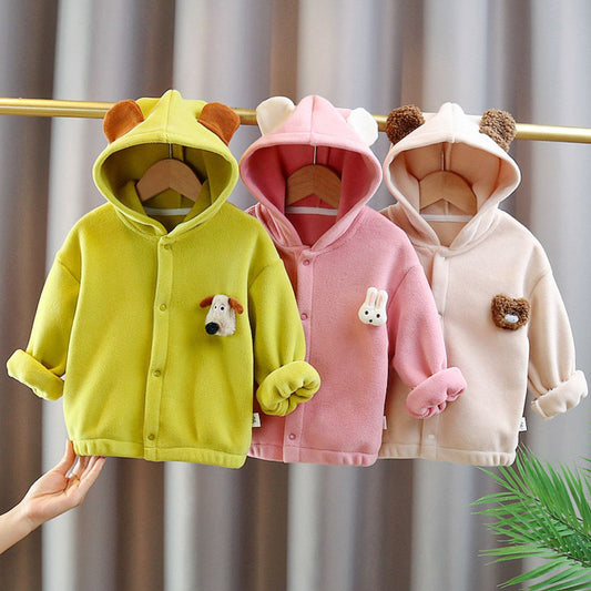 Children&#39;s winter clothing double-sided velvet cartoon hooded long-sleeved jacket