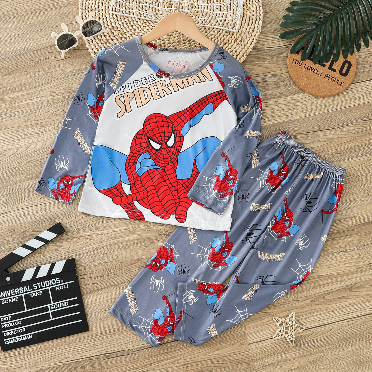 Boys Cartoon Spiderman Pattern Pajamas Home Clothes Long Sleeve Set