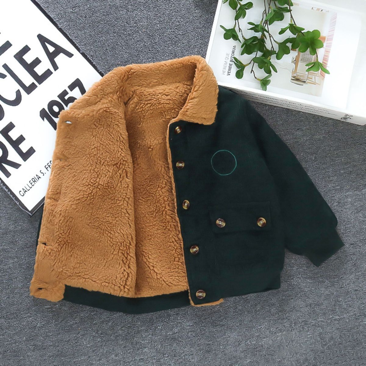 Boys' corduroy coat new style baby thickened jacket winter wear plus velvet top children's cotton coat