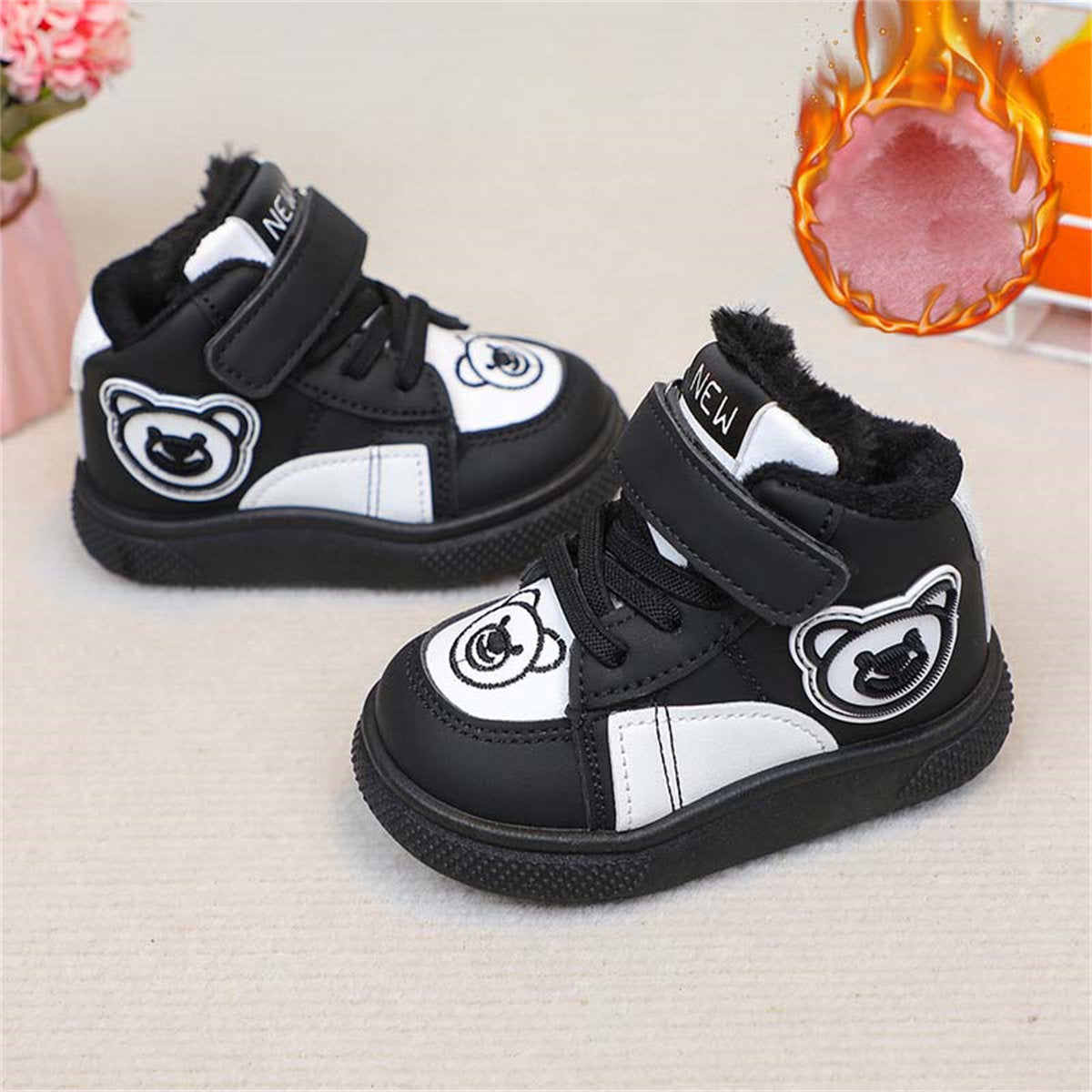 Cute bear warm, wear-resistant and non-slip Velcro cotton boots for boys and girls