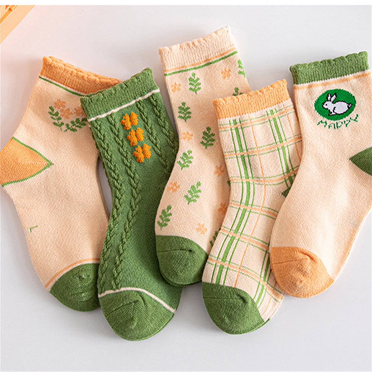 Children's girls autumn and winter fresh green soft skin-friendly breathable socks set