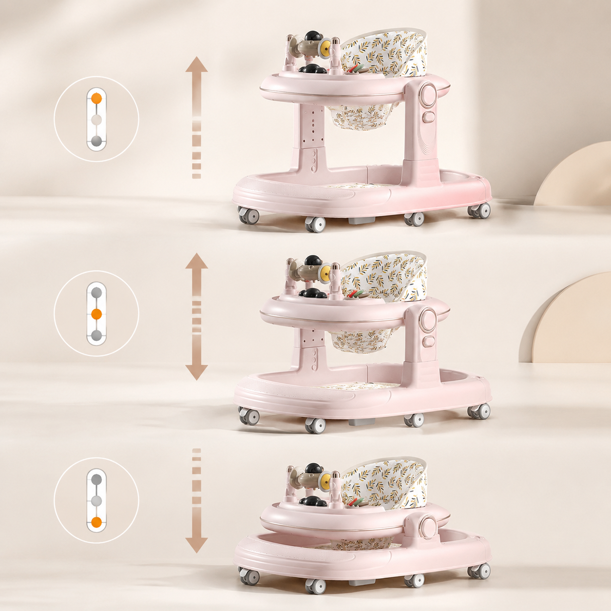 Adjustable Height Baby Walker with Music for Infants