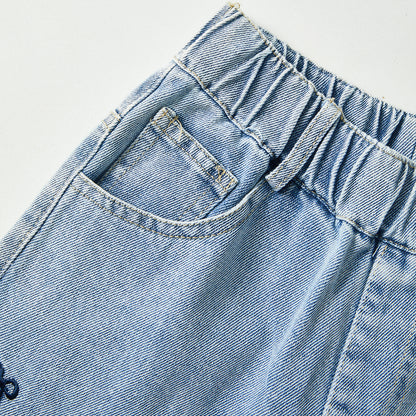 4-9 Years Embroidered Denim Wide-Leg Pants