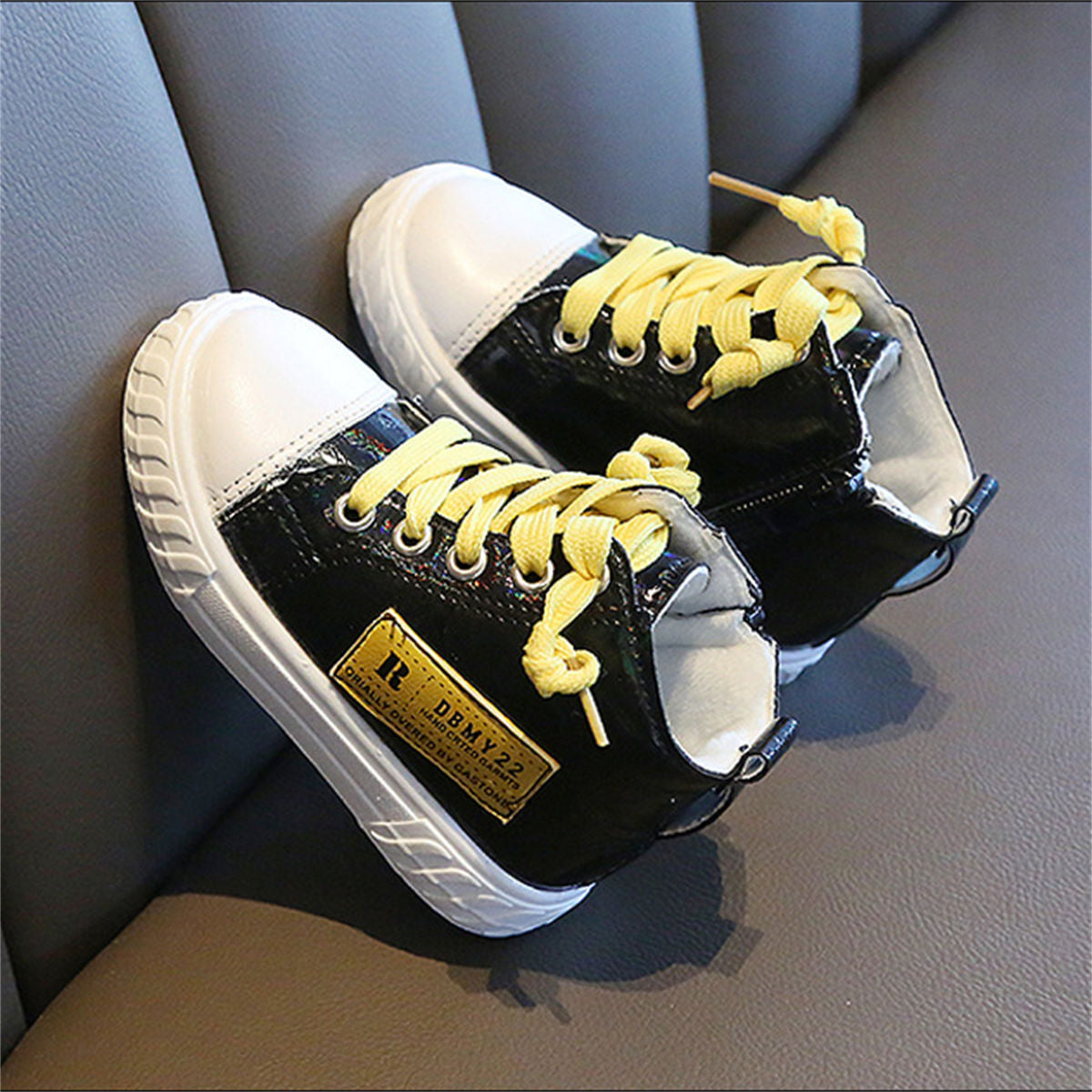 Winter velvet-lined bright-color sequined high-top canvas shoes for boys and girls