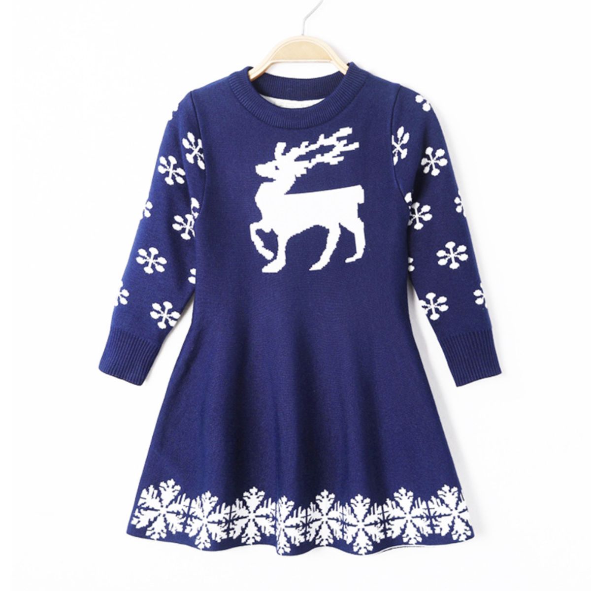 Girls Christmas Children&#39;s Sweater Deer Jacquard Dress