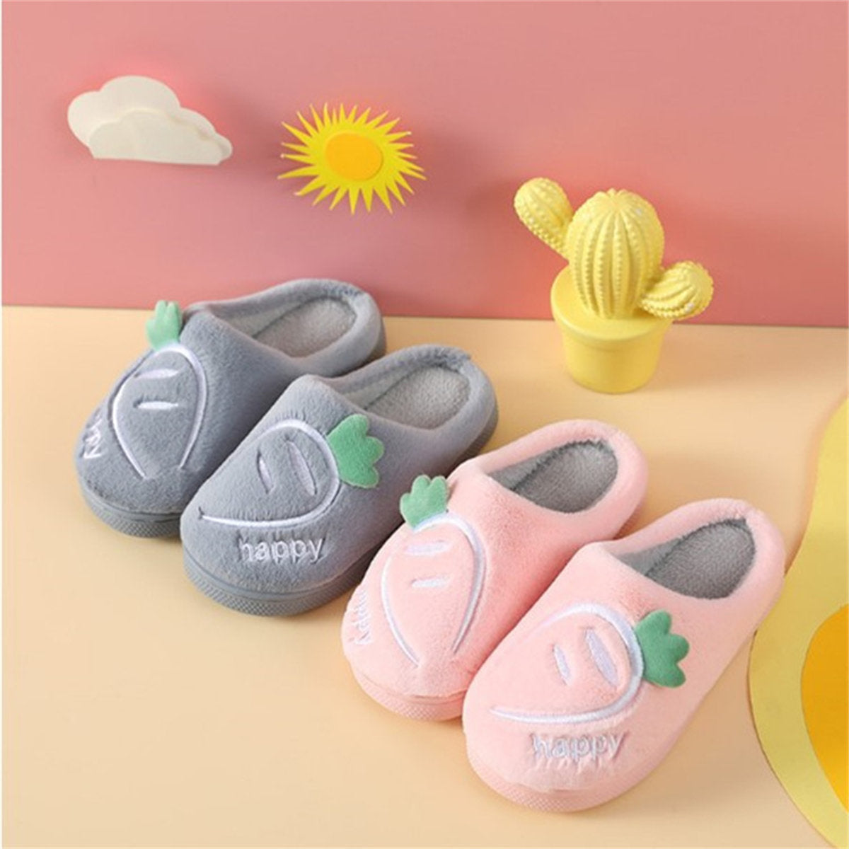 Cute carrot pattern warm cotton slippers for boys and girls in autumn and winter