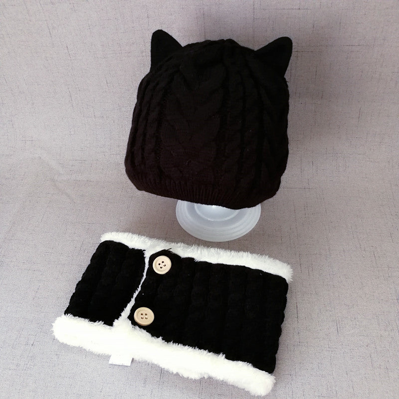 Toddler Girl 2pcs Solid Color Hat&Scarf Set