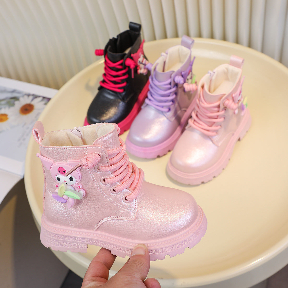 Cute cartoon Sanrio shiny waterproof and non-slip Martin boots for little girls in spring and autumn