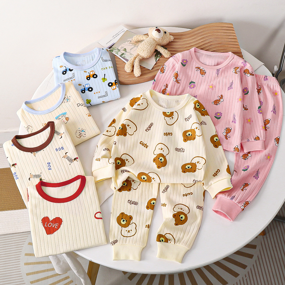 Boys cute light-colored home wear pure cotton pajamas set