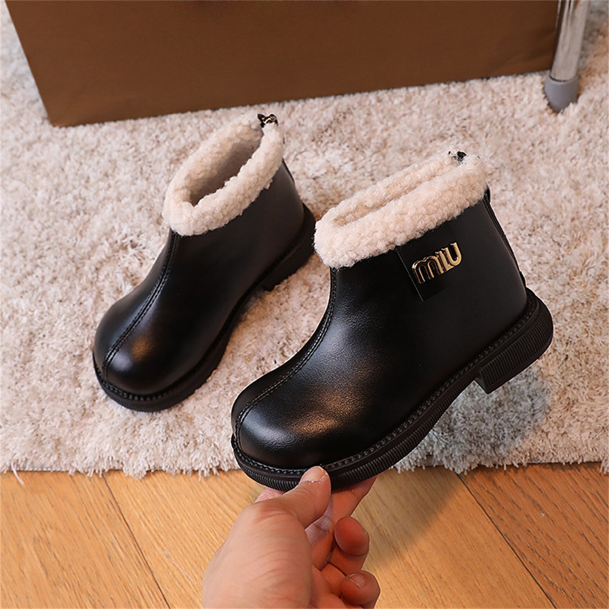 Classic simple and versatile cotton short leather boots for middle and large children and girls