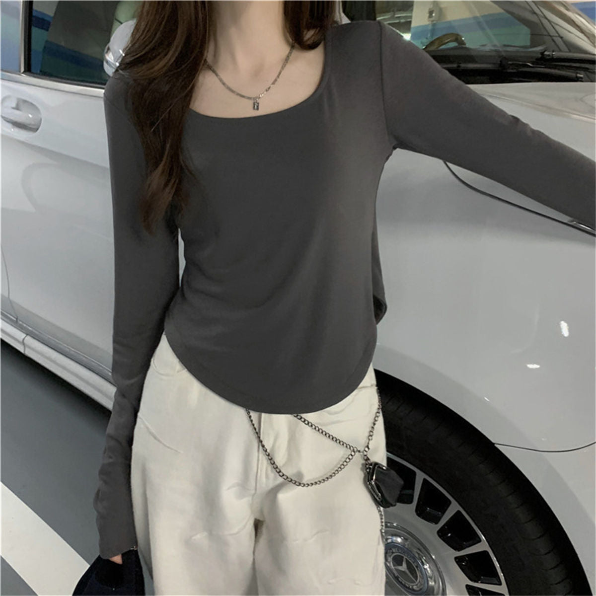 Long Sleeve T-Shirt Women's Slim Fit School Top