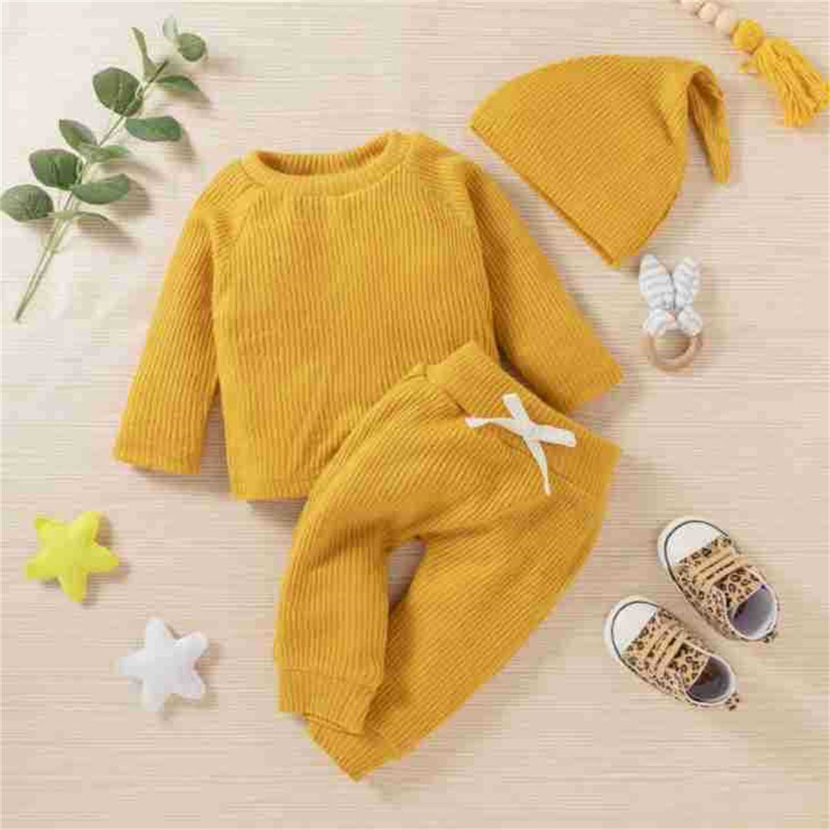 Infant and toddler knitted jacquard solid color three-piece sweatshirt children's clothing