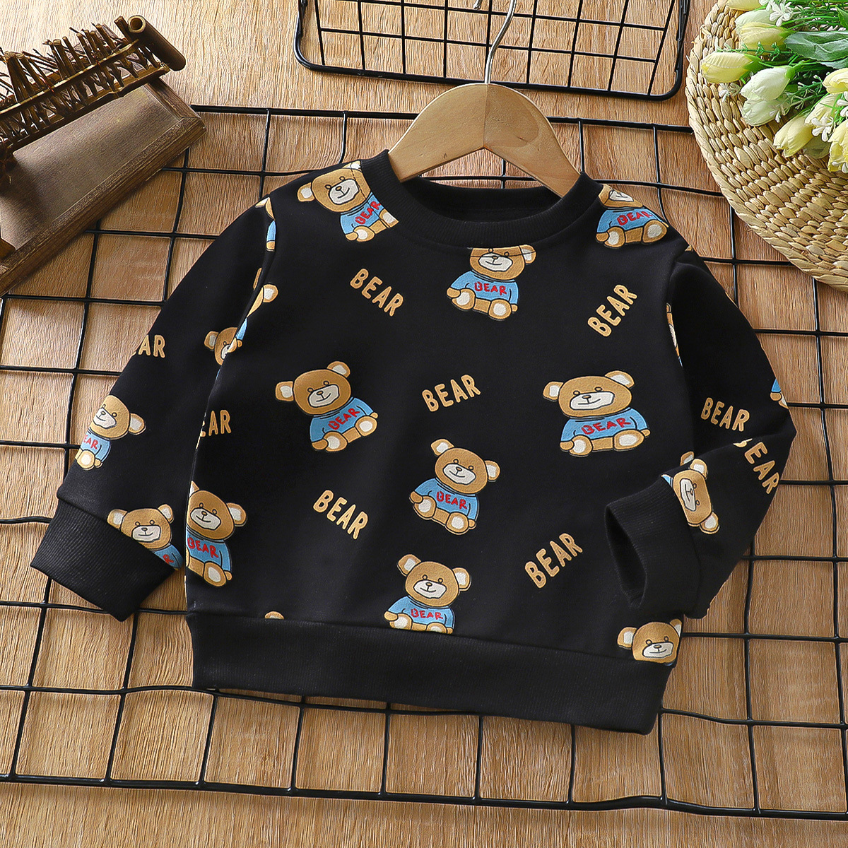 Boys' Bear Fashionable All-match Sweater Long Sleeve T-shirt