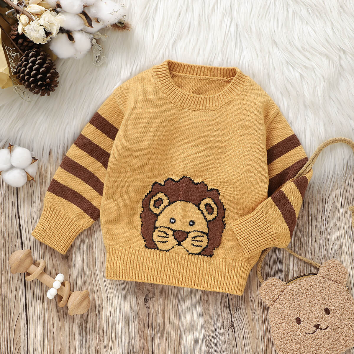 Baby Lion Jacquard Knit Pullover Sweater