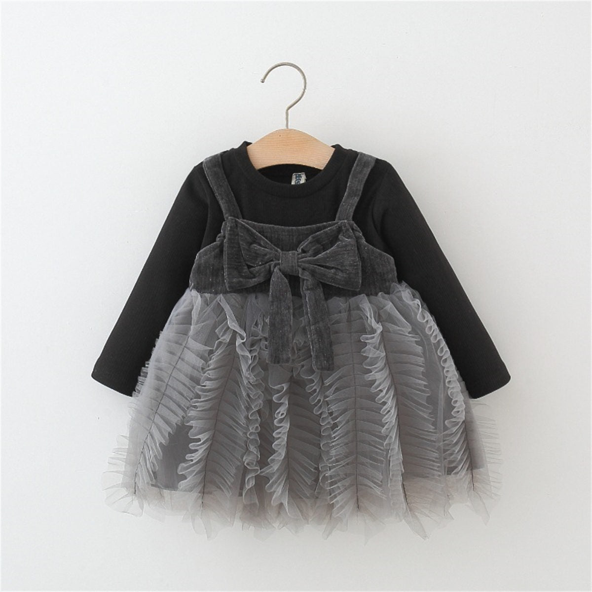 Girls Spring and Autumn Bowknot Puffy Tulle Princess Dress